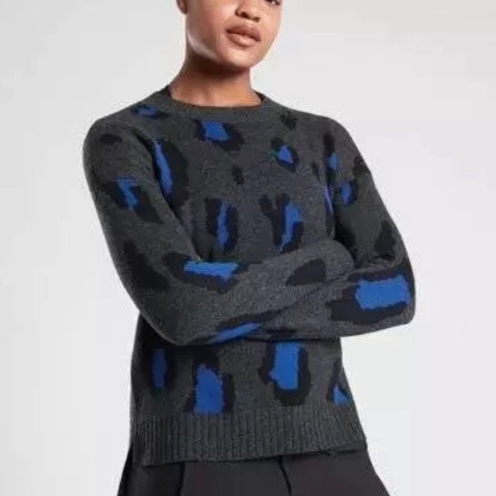 Athleta Leopard Wool Cashmere Crew Sweater